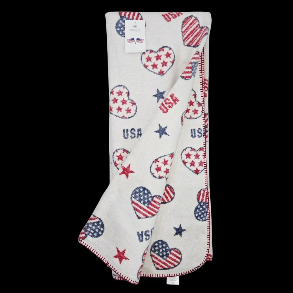 Docofil USA Hearts Patriotic Day Throw Blanket 51x67 July 4th Made in Portugal